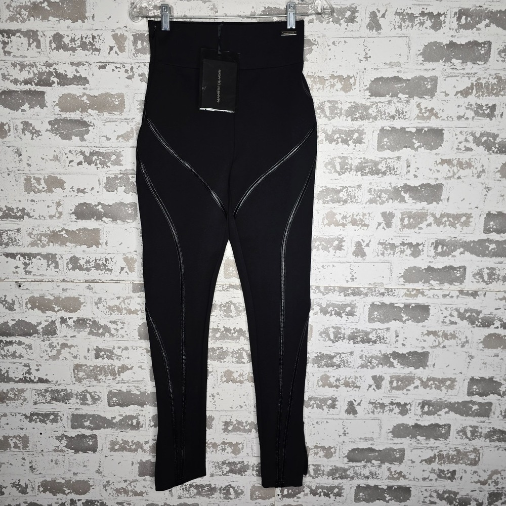 NEW Maniere De‎ Voir Pants Womens 6 Black Ponte Stretch High Waist Slim Legging
